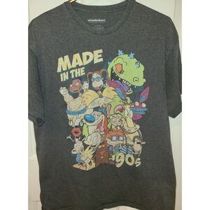 Nickelodeon Mens Made In the 90s Cartoon Characters Gray Graphic T-Shirt Large